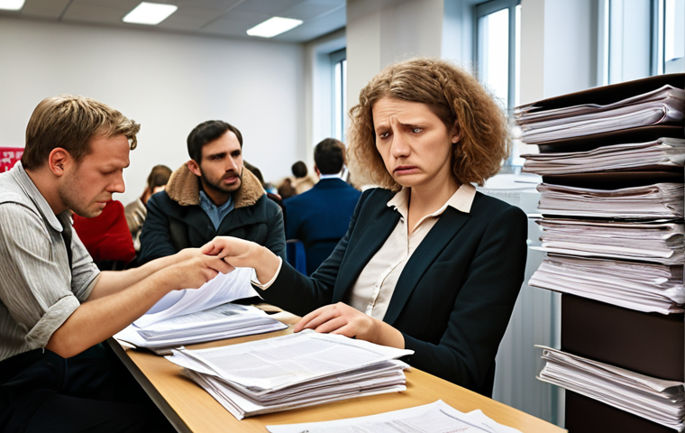 **

Prompt: A busy German immigration office waiting room.  Frustrated people are holding stacks of documents, looking overwhelmed.  The overall tone is bureaucratic chaos. Focus on the paperwork and the expressions of anxiety. In the style of a realistic documentary photograph. Add subtle German signage in the background.

**