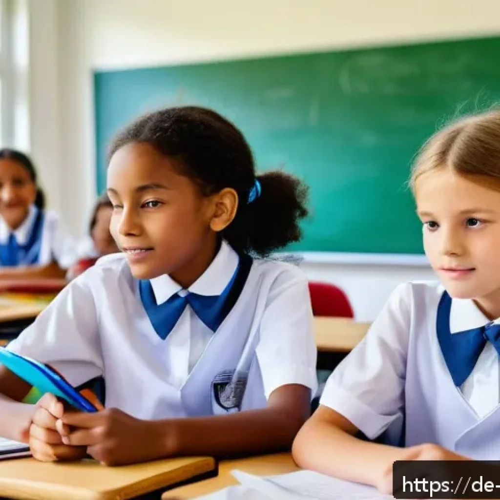 해외에서 자녀 교육 관련 정보 - A diverse group of international school children aged around 10-12, wearing neat school uniforms wit...